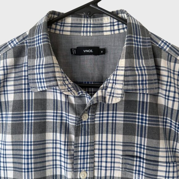 Vince Plaid Button-Up Long-Sleeve Flannel Shirt Blue & Gray Men's Size Medium - Picture 5 of 13